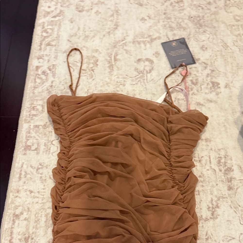 Ruched Brown Dress with Spaghetti Straps